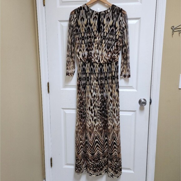 ECI Dress Size Large Animal Print Maxi Blouson Stretch Waist Sheer Lined Flowy - Picture 2 of 11
